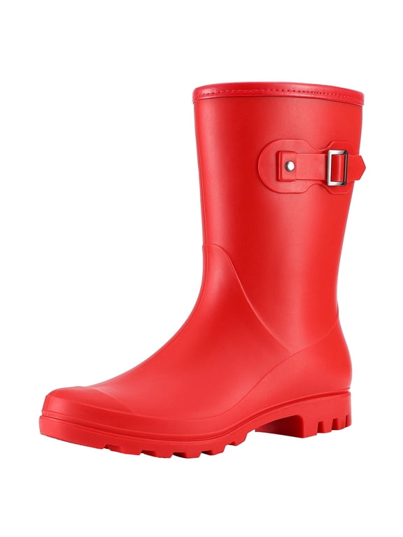 Mid Calf Rain Boots for Women Waterproof Garden Shoes, Red, Size 8
