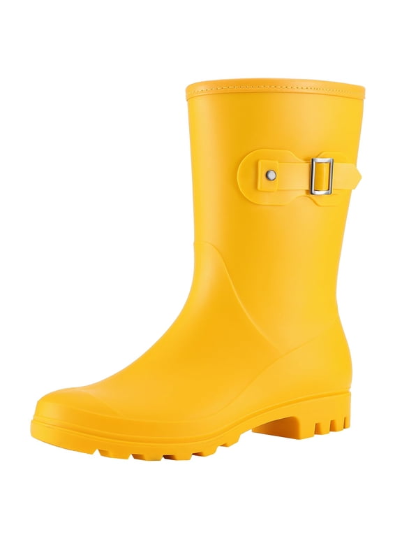 Mid Calf Rain Boots for Women Waterproof Garden Shoes, Yellow, Size 11
