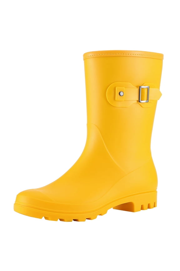 Mid Calf Rain Boots for Women Waterproof Garden Shoes, Yellow, Size 8