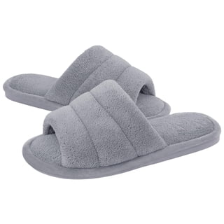 Litfun Open Toe Slippers for Women Comfort Terry Cloth House Slippers Memory Foam Slide Slippers, Grey