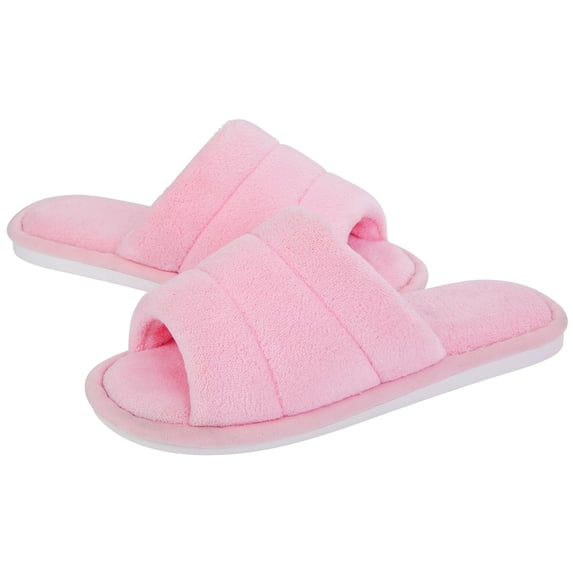 Litfun Open Toe Slippers for Women Comfort Terry Cloth House Slippers Memory Foam Slide Slippers, Pink