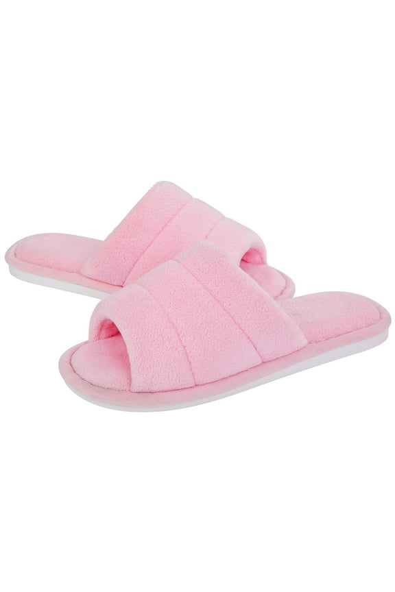 Open Toe Slippers for Women Comfort Terry Cloth House Slippers Memory Foam Slide Slippers, Pink