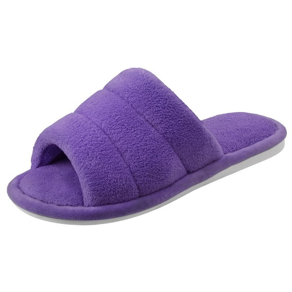 Litfun Open Toe Slippers for Women Comfort Terry Cloth House Slippers Memory Foam Slide Slippers, Purple