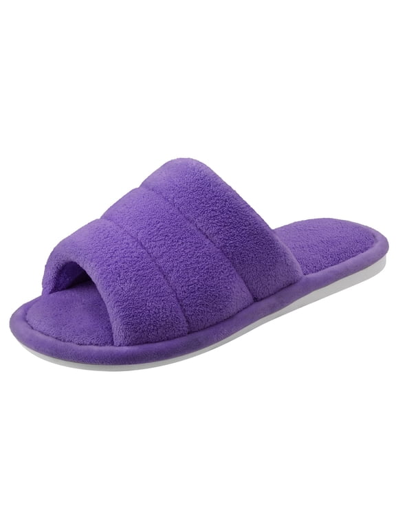 Open Toe Slippers for Women Comfort Terry Cloth House Slippers Memory Foam Slide Slippers, Purple