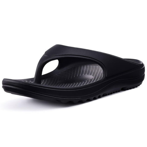 Litfun Orthotic Flip Flops for Women, Pillow Soft Recovery Thong Sandals Slippers, Summer Beach Shoes with Arch Support, Black