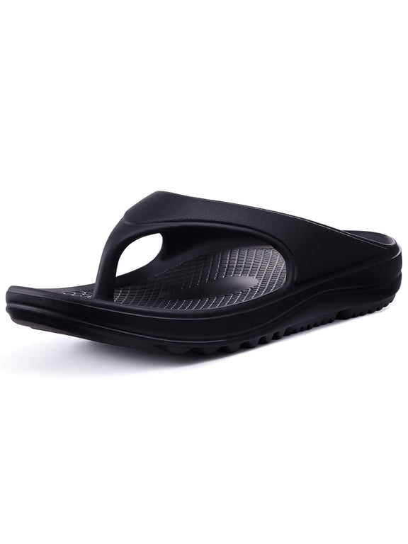 Orthotic Flip Flops for Women, Pillow Soft Recovery Thong Sandals Slippers, Summer Beach Shoes with Arch Support, Black