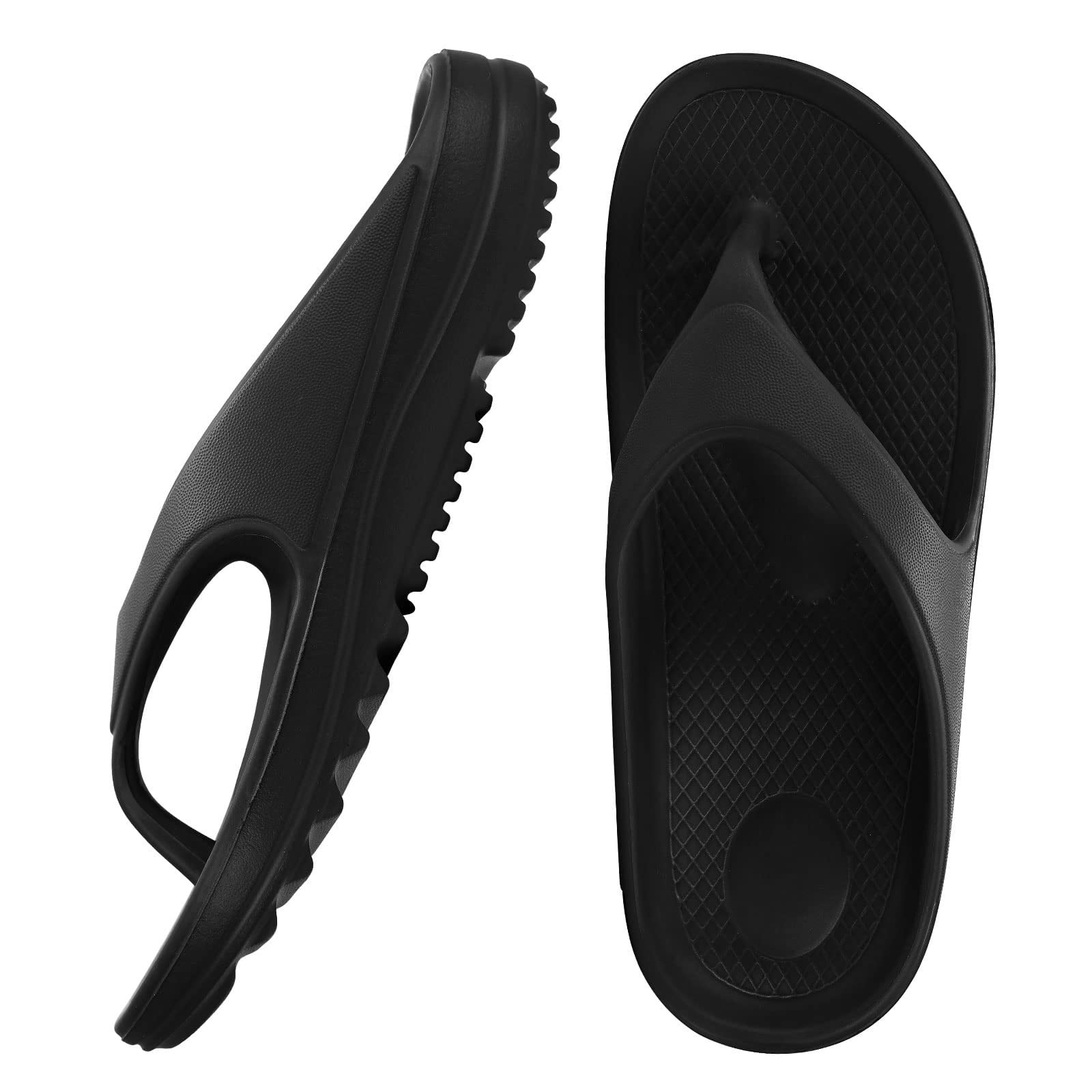 Orthotic Flip Flops for Women, Pillow Soft Recovery Thong Sandals Slippers, Summer Beach Shoes with Arch Support, Black