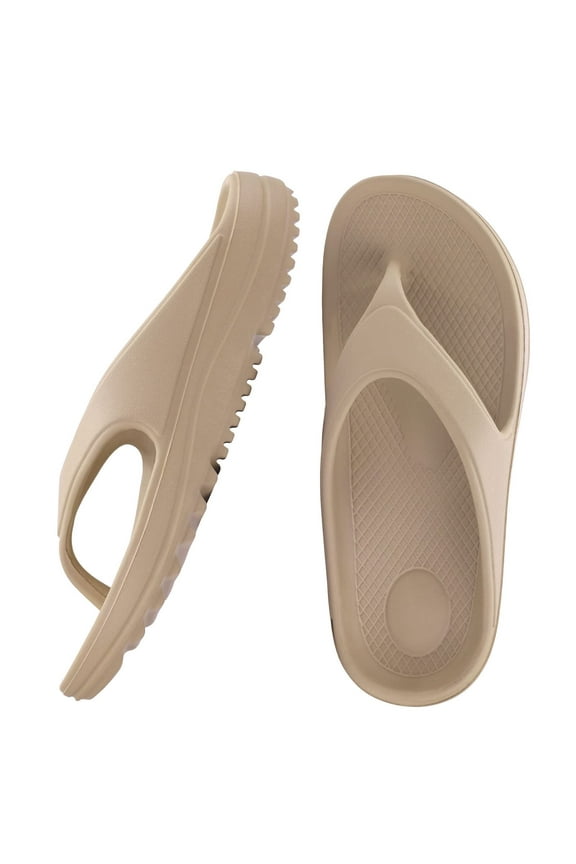Orthotic Flip Flops for Women, Pillow Soft Recovery Thong Sandals Slippers, Summer Beach Shoes with Arch Support, Khaki