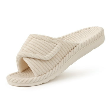 Litfun Orthotic Slippers for Women Adjustable Corduroy House Slippers Arch Support Slide Slippers, Beige, Size 7.5
