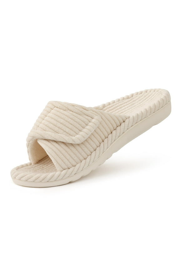 Orthotic Slippers for Women Adjustable Corduroy House Slippers Arch Support Slide Slippers, Beige, Size 9-9.5