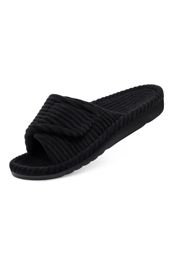 Orthotic Slippers for Women Adjustable Corduroy House Slippers Arch Support Slide Slippers, Black, Size 8-8.5