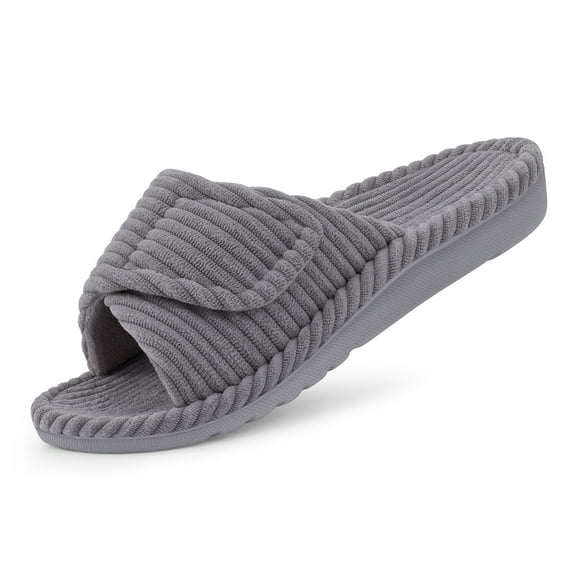 Litfun Orthotic Slippers for Women Adjustable Corduroy House Slippers Arch Support Slide Slippers, Grey, Size 8-8.5