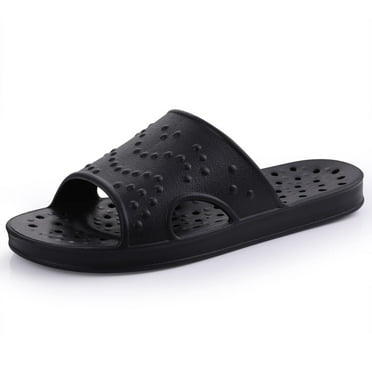 Litfun Shower Shoes for Women Men, Quick Drying Non Slip Bath Slippers, Shower Sandals with Drain Holes, Black