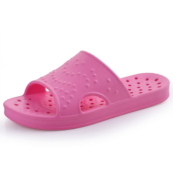 Litfun Shower Shoes for Women Men, Quick Drying Non Slip Bath Slippers, Shower Sandals with Drain Holes, Hot Pink