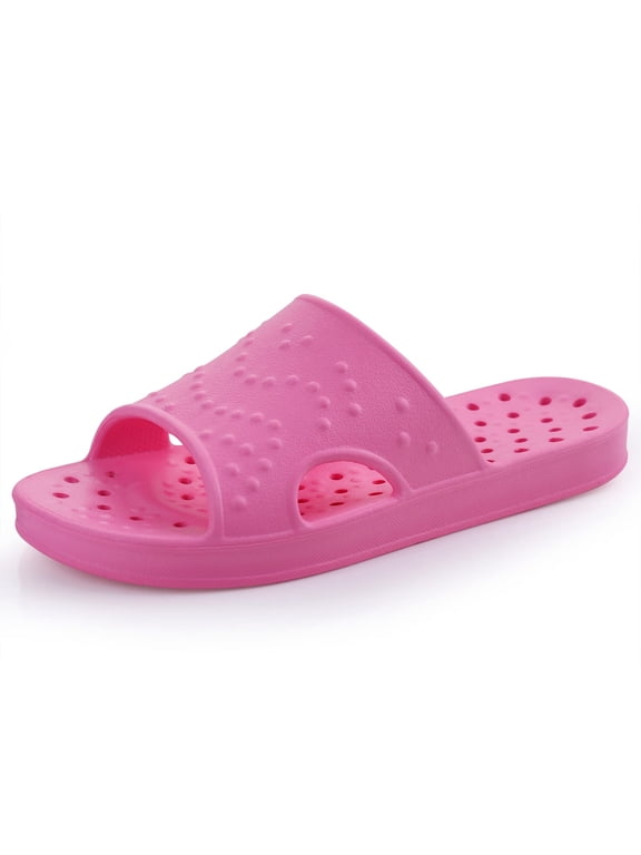 Shower Shoes for Women Men, Quick Drying Non Slip Bath Slippers, Shower Sandals with Drain Holes, Hot Pink