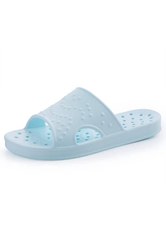 Shower Shoes for Women Men, Quick Drying Non Slip Bath Slippers, Shower Sandals with Drain Holes, Light Blue