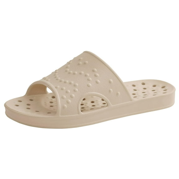 Litfun Shower Shoes for Women Men, Quick Drying Non Slip Bath Slippers, Shower Sandals with Drain Holes, Light Khaki