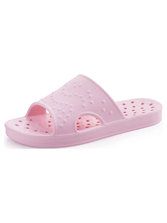 Shower Shoes for Women Men, Quick Drying Non Slip Bath Slippers, Shower Sandals with Drain Holes, Pink