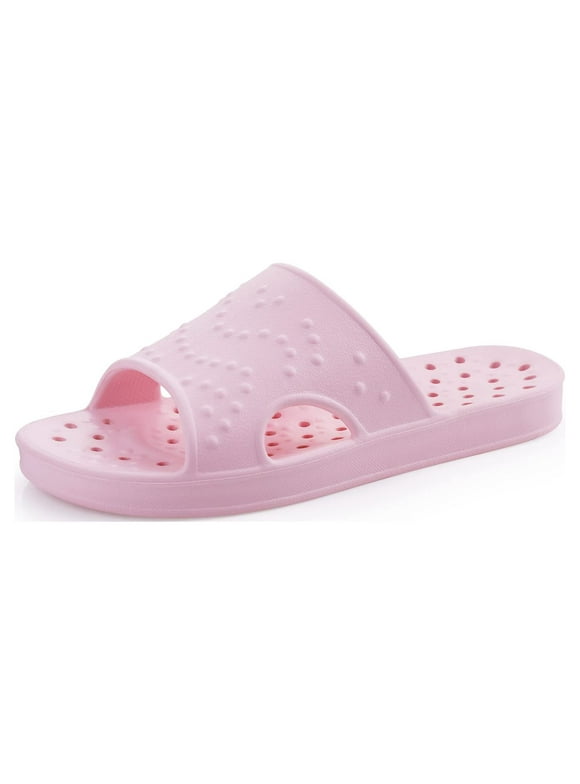 Litfun Shower Shoes for Women Men, Quick Drying Non Slip Bath Slippers, Shower Sandals with Drain Holes, Pink