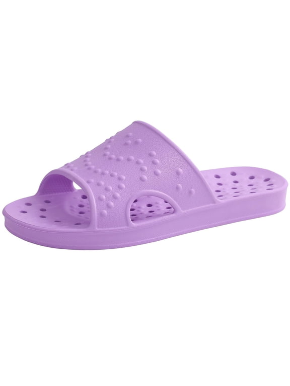 Shower Shoes for Women Men, Quick Drying Non Slip Bath Slippers, Shower Sandals with Drain Holes, Purple