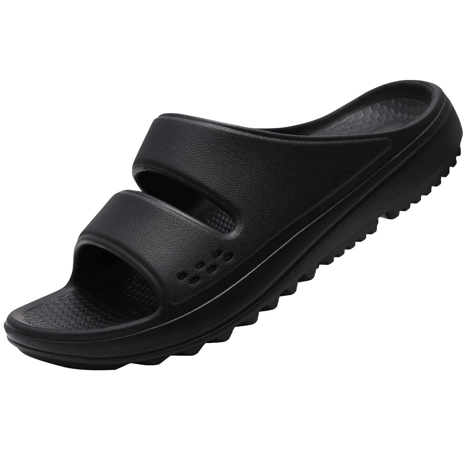 Litfun Unisex Slide Sandals, Thick Sole Non-Slip Slippers with Arch Support, Black