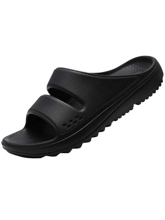 Slide Sandals for Women, Thick Sole Non-Slip Slide Slippers with Arch Support, Black