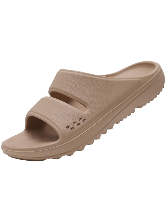 Slide Sandals for Women, Thick Sole Non-Slip Slide Slippers with Arch Support, Khaki