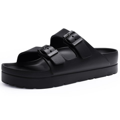Slide Sandals for Women Thick Soles Summer Beach Sandals with Arch Support Platform Sandals with Adjustable Buckle, Black