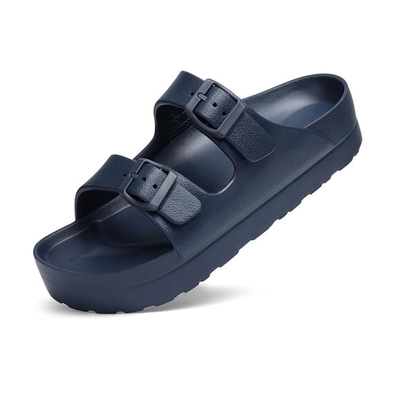 Litfun Slide Sandals for Women Thick Soles Summer Beach Sandals with Arch Support Platform Sandals with Adjustable Buckle, Navy