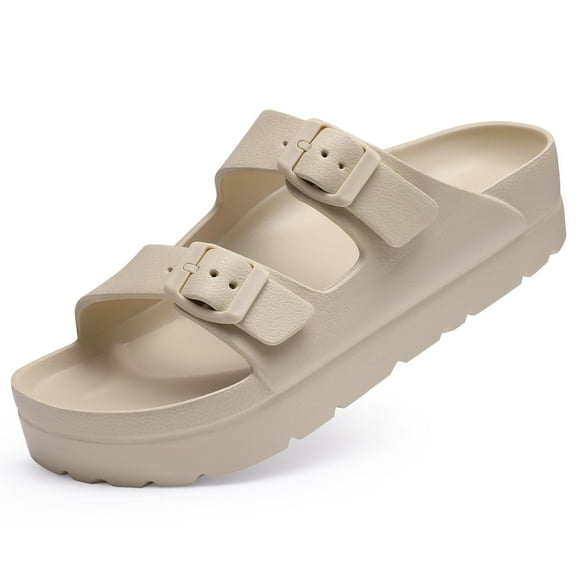 Litfun Slide Sandals for Women Thick Soles Summer Beach Sandals with Arch Support Platform Sandals with Adjustable Buckle, Nude