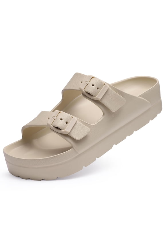 Slide Sandals for Women Thick Soles Summer Beach Sandals with Arch Support Platform Sandals with Adjustable Buckle, Nude