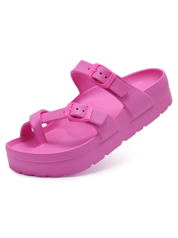 Slides for Women Thick Soles Slide Sandals with Arch Support Adjustable Buckle Platform Sandals, Hot Pink, 6