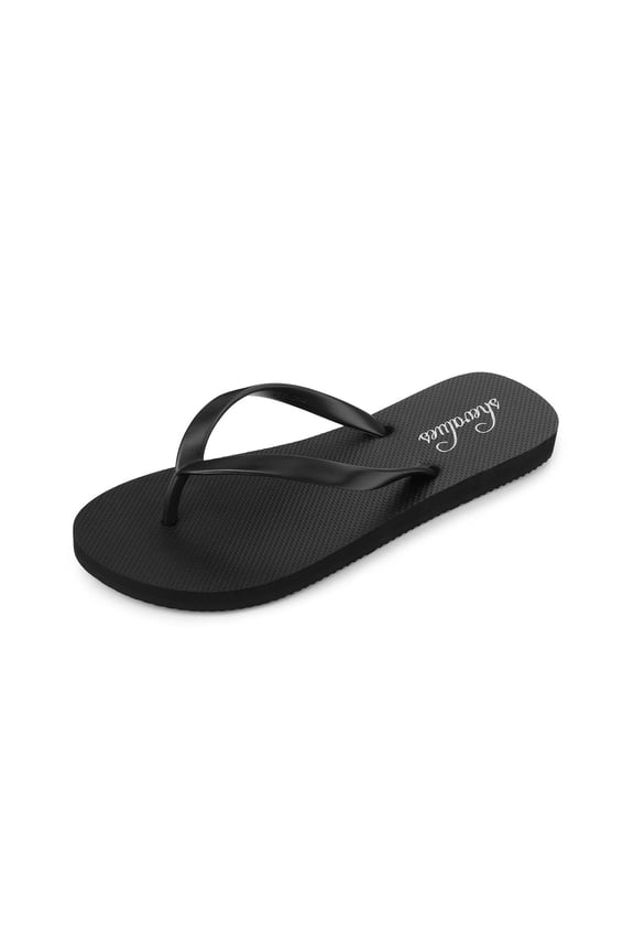 Slim Flip Flops for Women Casual Thong Flat Sandals Soft Rubber Slip on Sandals,Black,5.5-6