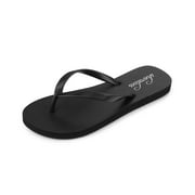 Litfun Slim Flip Flops for Women Casual Thong Flat Sandals Soft Rubber Slip on Sandals,Black,8-8.5