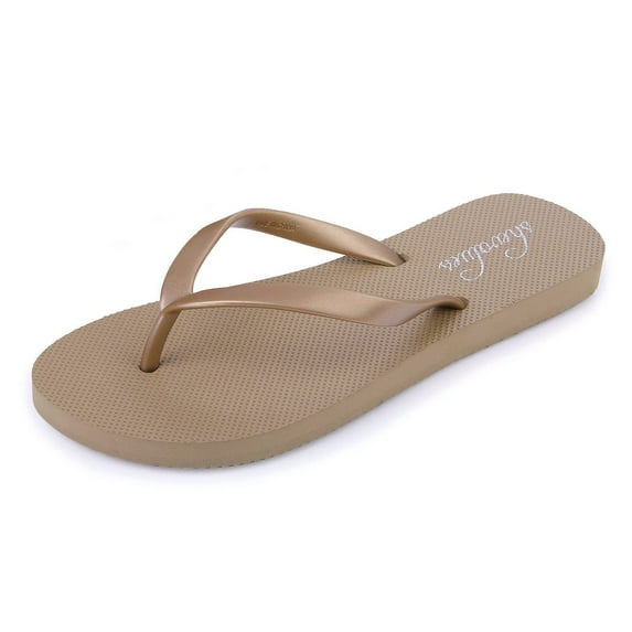 Litfun Slim Flip Flops for Women Casual Thong Flat Sandals Soft Rubber Slip on Sandals,Brown,7.5