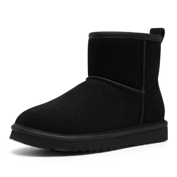 Litfun Suede Boots for Women Winter Ankle Booties Slippers with Memory Foam Indoor Outdoor House Shoes, Black, Size 8-8.5