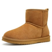 Litfun Suede Boots for Women Winter Ankle Booties Slippers with Memory Foam Indoor Outdoor House Shoes, Chestnut, Size 6
