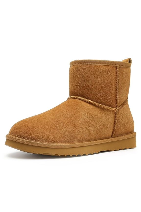 Suede Boots for Women Winter Ankle Booties Slippers with Memory Foam Indoor Outdoor House Shoes, Chestnut, Size 7