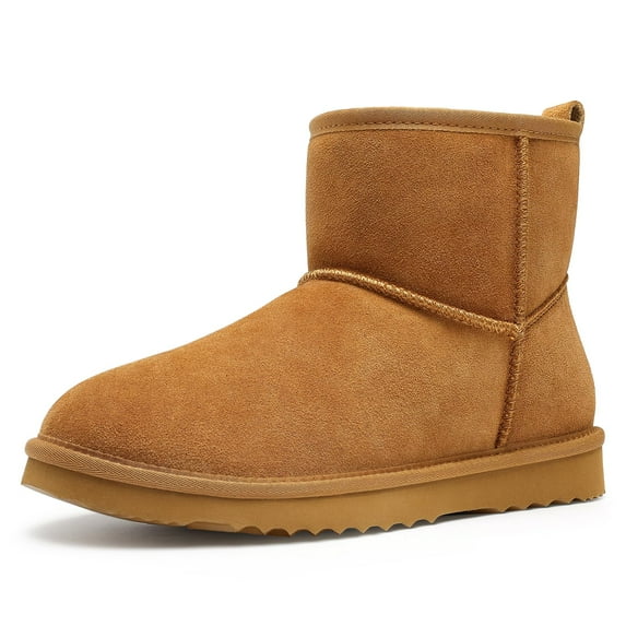 Litfun Suede Boots for Women Winter Ankle Booties Slippers with Memory Foam Indoor Outdoor House Shoes, Chestnut, Size 9