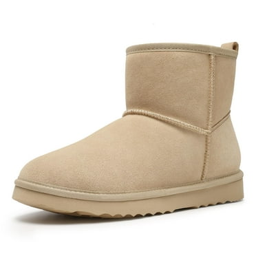 Litfun Suede Boots for Women Winter Ankle Booties Slippers with Memory Foam Indoor Outdoor House Shoes, Sand, Size 8-8.5