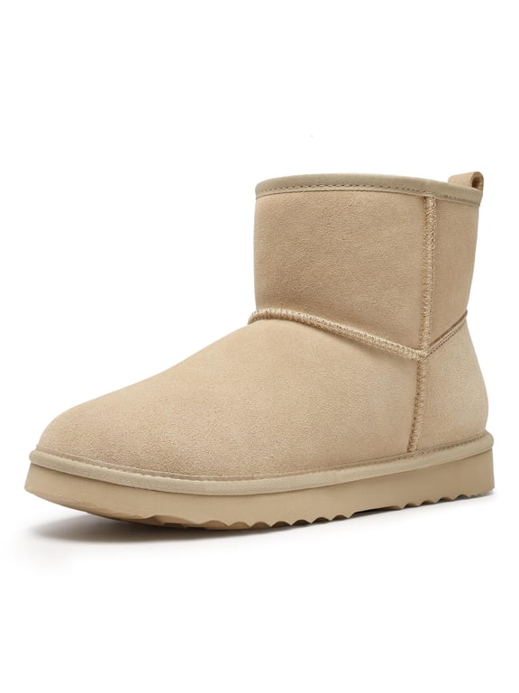 Suede Boots for Women Winter Ankle Booties Slippers with Memory Foam Indoor Outdoor House Shoes, Sand, Size 8-8.5
