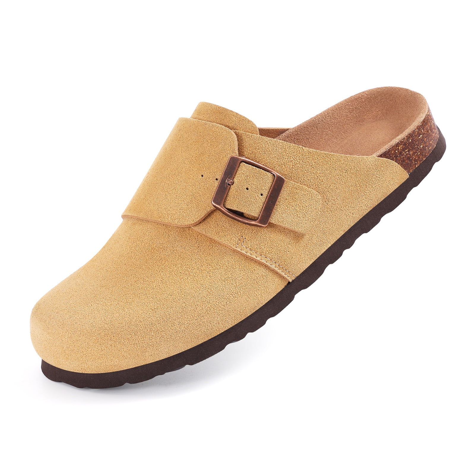 Litfun Suede Clogs for Women Cork Footbed Sandals Arch Support Potato Shoes with Adjustable Buckle Taupe
