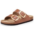 thumbnail image 1 of Litfun Women's Cork Footbed Slide Sandals Summer Leather Flat Sandals with Adjustable Buckles, Brown, 1 of 8