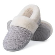 LITFUN Women's Chenille Knit House Shoes Fleece Lined Memory Foam House Slippers, Grey, Size 7-8