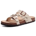thumbnail image 1 of Litfun Women's Cork Footbed Sandals with Arch Support Slip-on Slide Sandals with Adjustable Buckles, Stone, 1 of 8