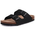 thumbnail image 1 of Litfun Women's Cork Footbed Slide Sandals with Arch Support Summer Leather Flat Sandals with Adjustable Buckle, Black, 1 of 8
