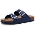 thumbnail image 1 of Litfun Women's Cork Footbed Slide Sandals with Arch Support Summer Leather Flat Sandals with Adjustable Buckle, Navy, 1 of 7