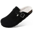 thumbnail image 1 of Litfun Women's Faux Fur Lined Suede Clogs Fuzzy Cork Footbed Mules Slip On Winter Potato Shoes, Black, 1 of 7