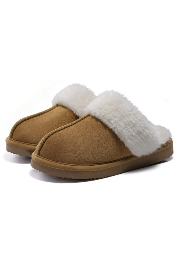 Women's Fuzzy Memory Foam Slippers Warm Comfy Winter House Shoes, Brown, Size 6-6.5