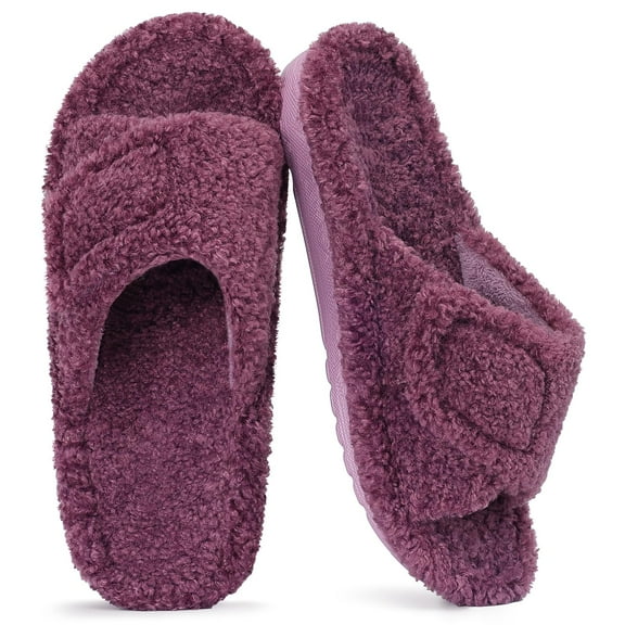 Litfun Women's Fuzzy Orthopedic Slippers with Arch Support Open Toe House Shoes for Plantar Fasciitis, Purple